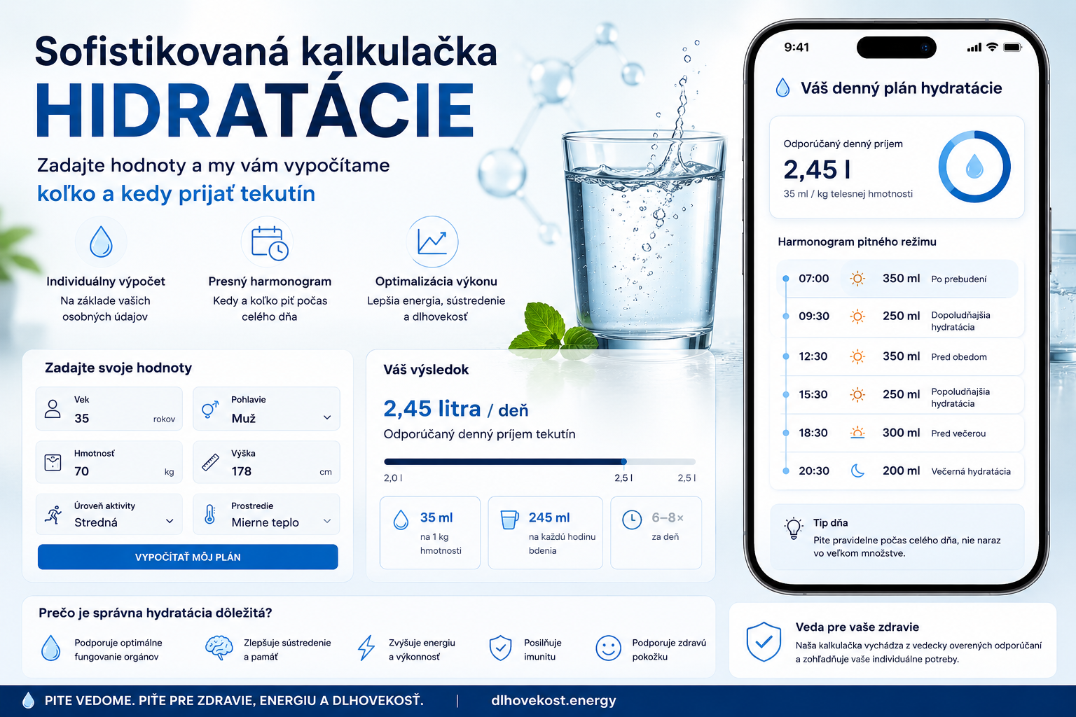 Zadajte hodnoty a vypočítame vám koľko a kedy prijať tekutín - Dlhovekosť